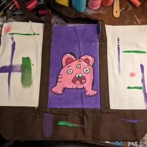 Hand painted cute and colorful monster tote bag